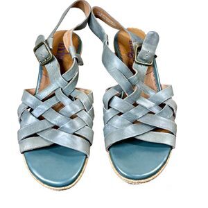 Clarks Indigo Lea Plover Dress Sandal Wedge Gray Leather Buckle Straps Women 8M